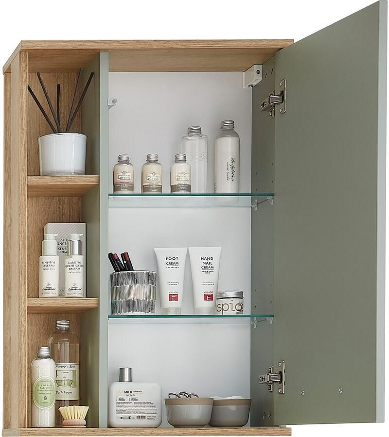 Saphir Hangend kastje Quickset badkamerkast 50 5 cm breed met 1 deur en 2 glazen legplanken - Foto 2