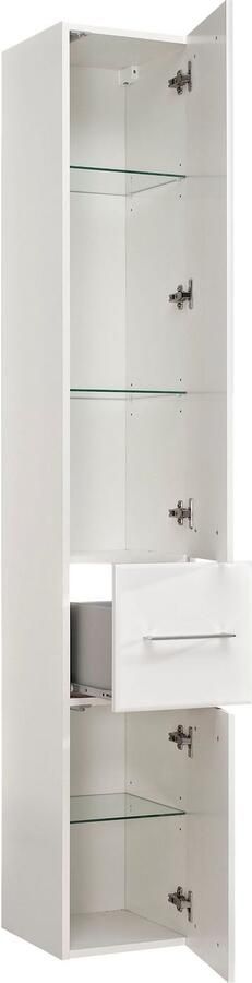 Saphir Hoge kast Quickset 376 Badkamermeubel 30 cm breed 2 deuren 1 lade Badkamer hoge kast hoogglans wit handgrepen in glanzend chroom - Foto 3