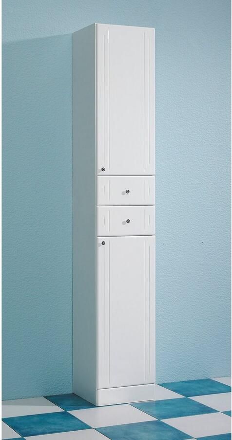 Saphir Hoge kast Quickset 955 Badkamermeubel 32 5 cm breed 2 deuren 2 laden Hoge badkamerkast inclusief deurdemper grepen in glanzend chroom - Foto 2