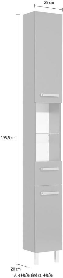 Saphir Hoge kast Quickset badkamermeubel 25 cm breed 2 deuren 2 nissen 1 lade Hoge badkamerkast inclusief deurdemper grepen in glanzend chroom - Foto 3