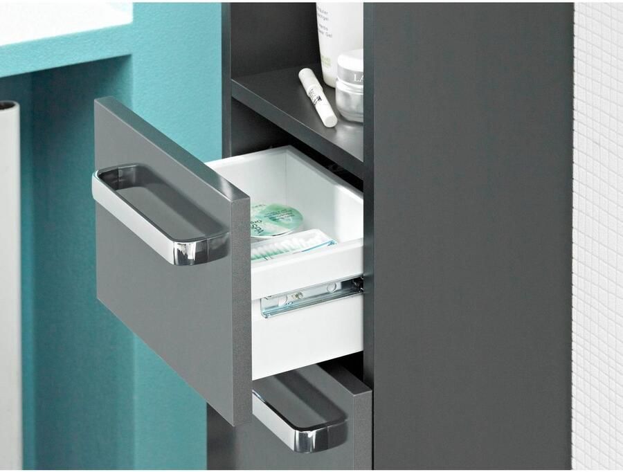 Saphir Hoge kast Quickset badkamermeubel 30 cm breed 2 deuren 1 nis 1 lade Hoge badkamerkast inclusief deurdemper grepen in glanzend chroom - Foto 3