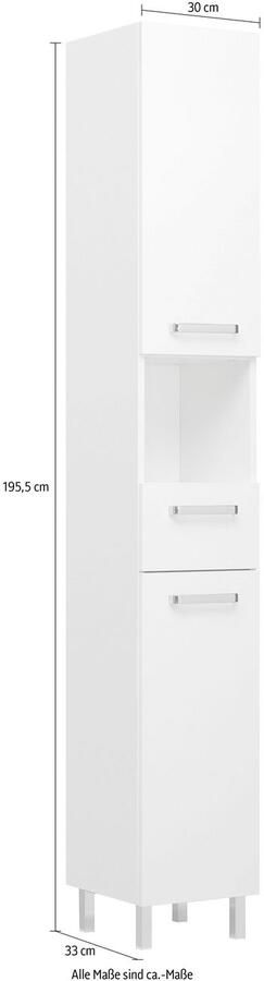 Saphir Hoge kast Quickset badkamermeubel 30 cm breed 2 deuren 1 nis 1 lade Hoge badkamerkast inclusief deurdemper grepen in glanzend chroom - Foto 2