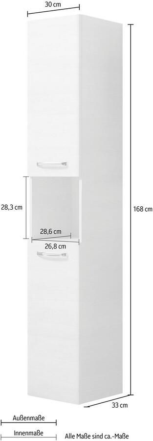 Saphir Hoge kast Quickset badkamermeubel 30 cm breed 2 deuren 1 nis 3 planken Hoge badkamerkast inclusief deurdemper grepen in glanzend chroom - Foto 7