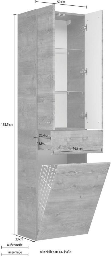 Saphir Hoge kast Quickset badkamermeubel 50 cm breed 2 deuren 1 lade 1 waslade Hoge badkamerkast inclusief deurdemper grepen in glanzend chroom - Foto 1