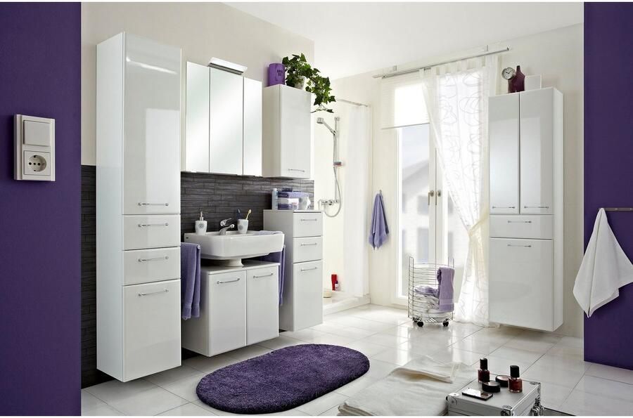 Saphir Hoge kast Quickset badkamermeubel 50 cm breed 2 deuren 1 lade 1 waslade Hoge badkamerkast inclusief deurdemper grepen in glanzend chroom - Foto 4