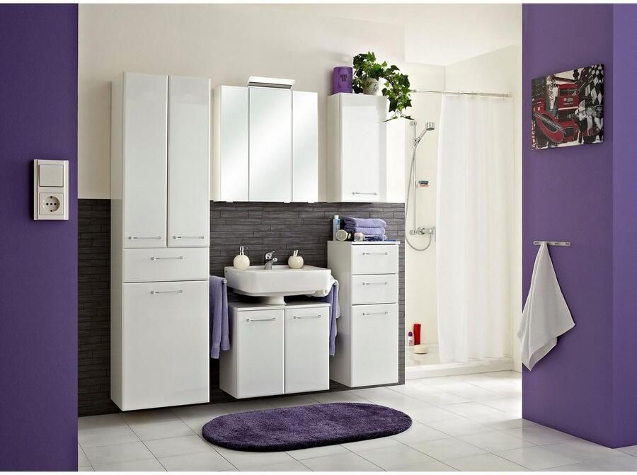 Saphir Hoge kast Quickset badkamermeubel 50 cm breed 2 deuren 1 lade 1 waslade Hoge badkamerkast inclusief deurdemper grepen in glanzend chroom - Foto 2