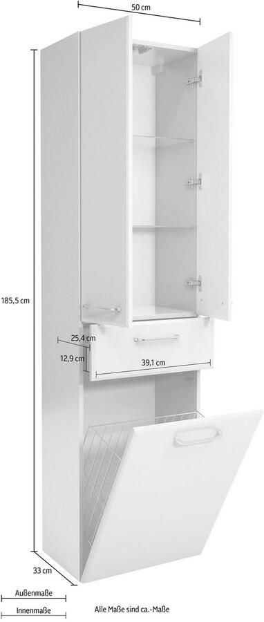 Saphir Hoge kast Quickset badkamermeubel 50 cm breed 2 deuren 1 lade 1 waslade Hoge badkamerkast inclusief deurdemper grepen in glanzend chroom - Foto 4