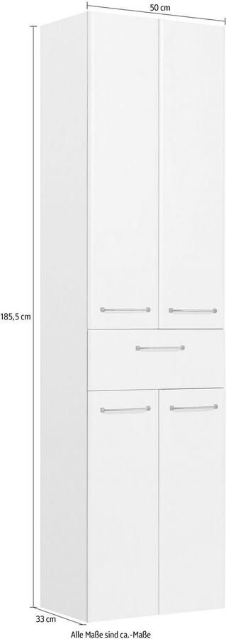 Saphir Hoge kast Quickset badkamermeubel 50 cm breed 4 deuren 1 lade 3 planken Hoge badkamerkast inclusief deurdemper grepen in glanzend chroom - Foto 2