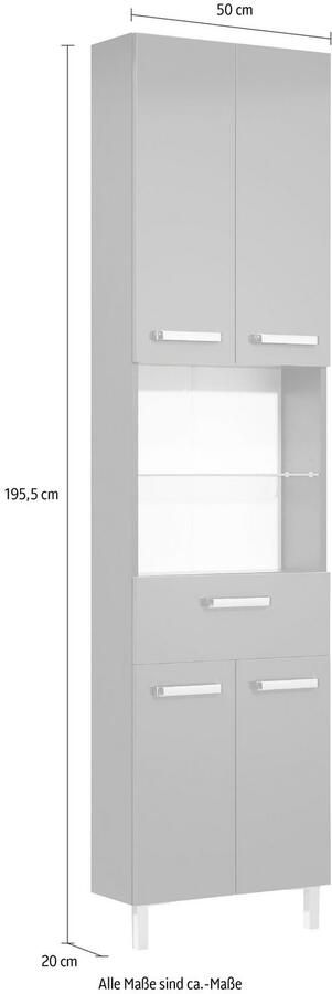 Saphir Hoge kast Quickset badkamermeubel 50 cm breed 4 deuren 2 nissen 1 lade Hoge badkamerkast inclusief deurdemper grepen in glanzend chroom - Foto 4