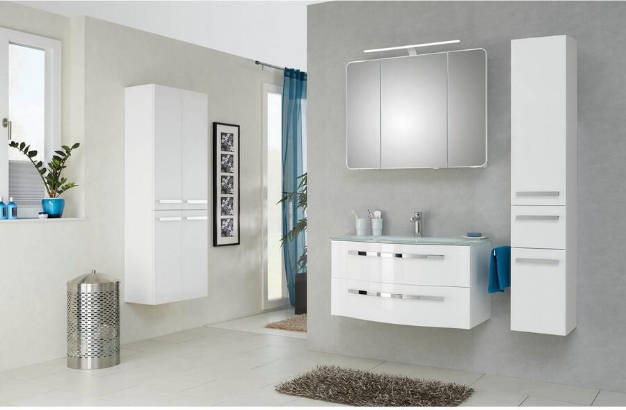 Saphir Hoge kast Serie 4005 badkamerkast 60 cm breed met 4 deuren 4 glazen planken - Foto 2