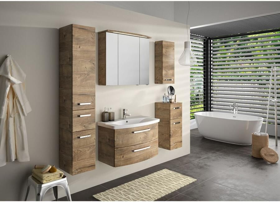 Saphir Hoge kast Serie 4010 badkamerkast 30 cm breed met 2 deuren en 1 lade