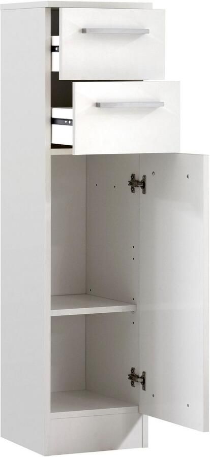 Saphir Onderkast Quickset 335 Badkamermeubel 1 deur 2 laden 30 cm breed Badkamer-onderkast glanzend wit grepen in glanzend chroom