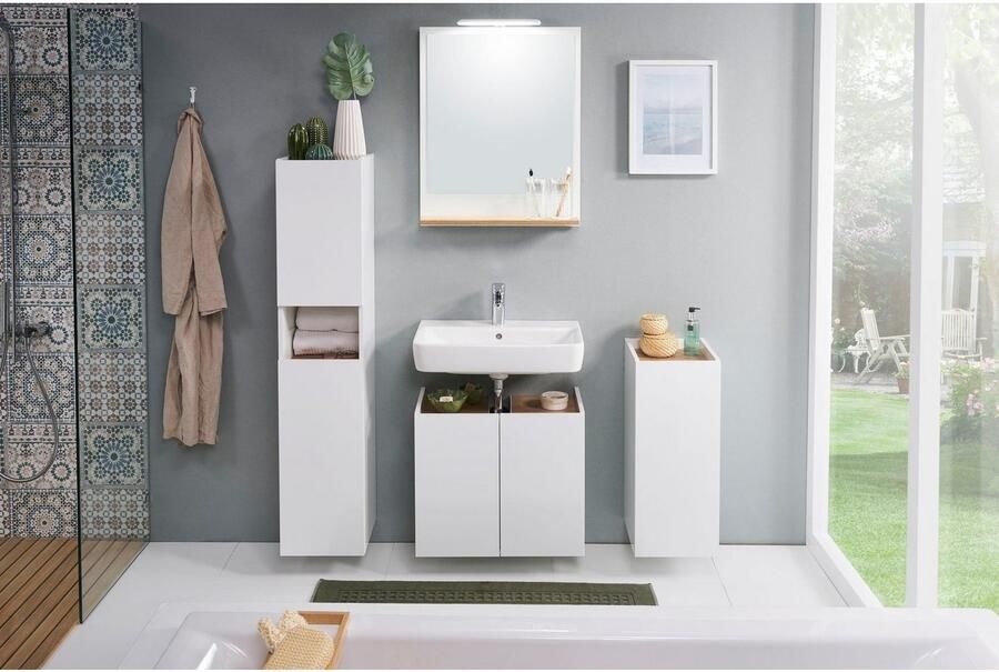 Saphir Halfhoge kast Quickset 947 Badkamermeubel 30 cm breed 2 deuren 1 nis Badkamer-halfhoge kast inclusief deurdemper glanzend wit greeploos - Foto 2