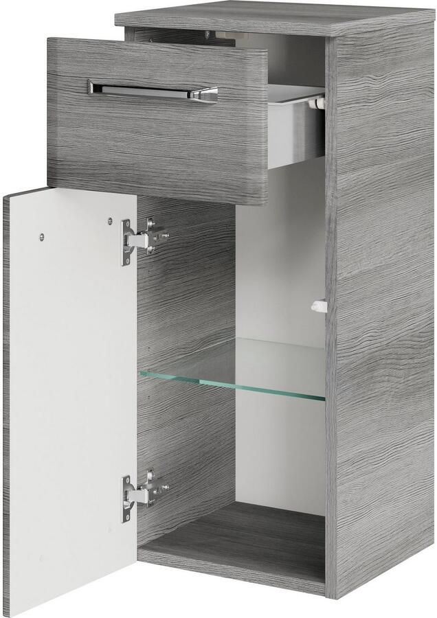 Saphir Onderkast Quickset badkamerkast met 1 deur 1 lade 1 glazen legplank 30 cm breed badkamerkast inclusief deurdemper grepen in glanzend chroom - Foto 7
