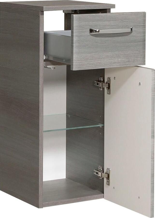 Saphir Onderkast Quickset badkamerkast met 1 deur 1 lade 1 glazen legplank 30 cm breed badkamerkast inclusief deurdemper grepen in glanzend chroom - Foto 7