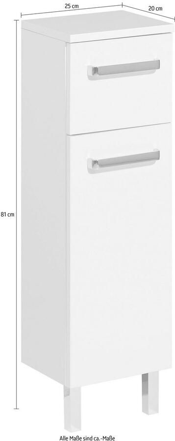 Saphir Onderkast Quickset badkamerkast met 1 deur 1 lade 25 cm breed Badkamer-onderkast inclusief deurdemper grepen in glanzend chroom