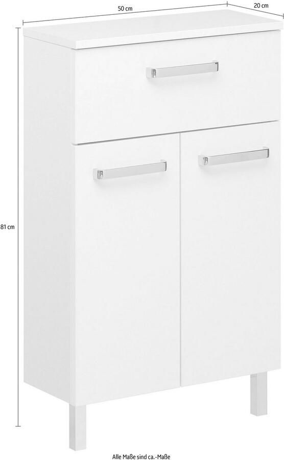 Saphir Onderkast Quickset badkamerkast met 2 deuren 1 lade 50 cm breed Badkamer-onderkast inclusief deurdemper grepen in glanzend chroom