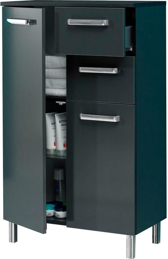 Saphir Onderkast Quickset badkamerkast met 2 deuren 2 lades 60 cm breed Badkamer-onderkast inclusief deurdemper grepen in glanzend chroom - Foto 4