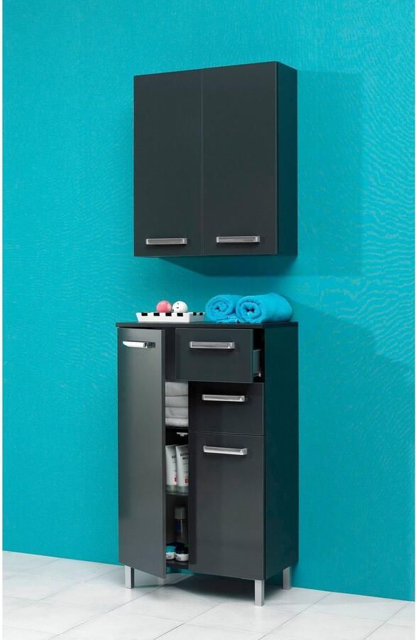 Saphir Hangend kastje Quickset wand-badkast 60 cm breed met 2 deuren en 2 legplanken Badkamer-hangend kastje inclusief deurdemper grepen in glanzend chroom - Foto 3