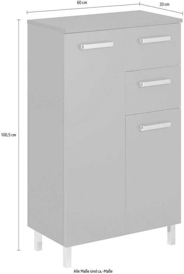 Saphir Onderkast Quickset badkamerkast met 2 deuren 2 lades 60 cm breed Badkamer-onderkast inclusief deurdemper grepen in glanzend chroom - Foto 2