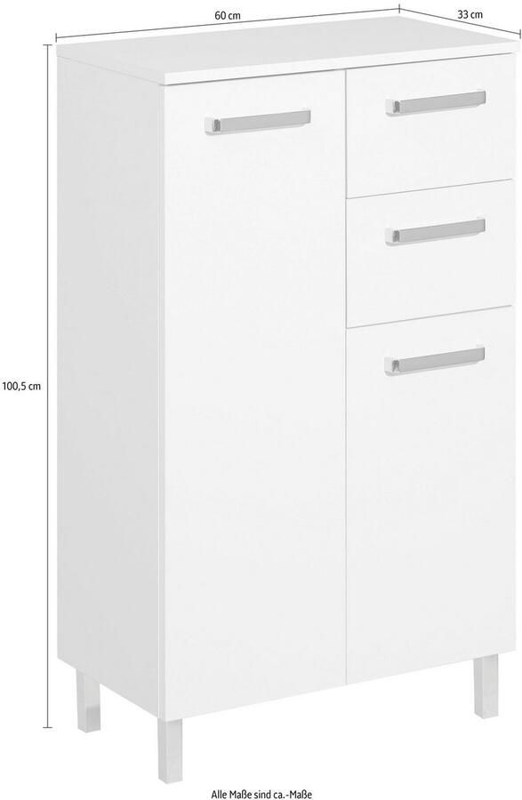 Saphir Onderkast Quickset badkamerkast met 2 deuren 2 lades 60 cm breed Badkamer-onderkast inclusief deurdemper grepen in glanzend chroom