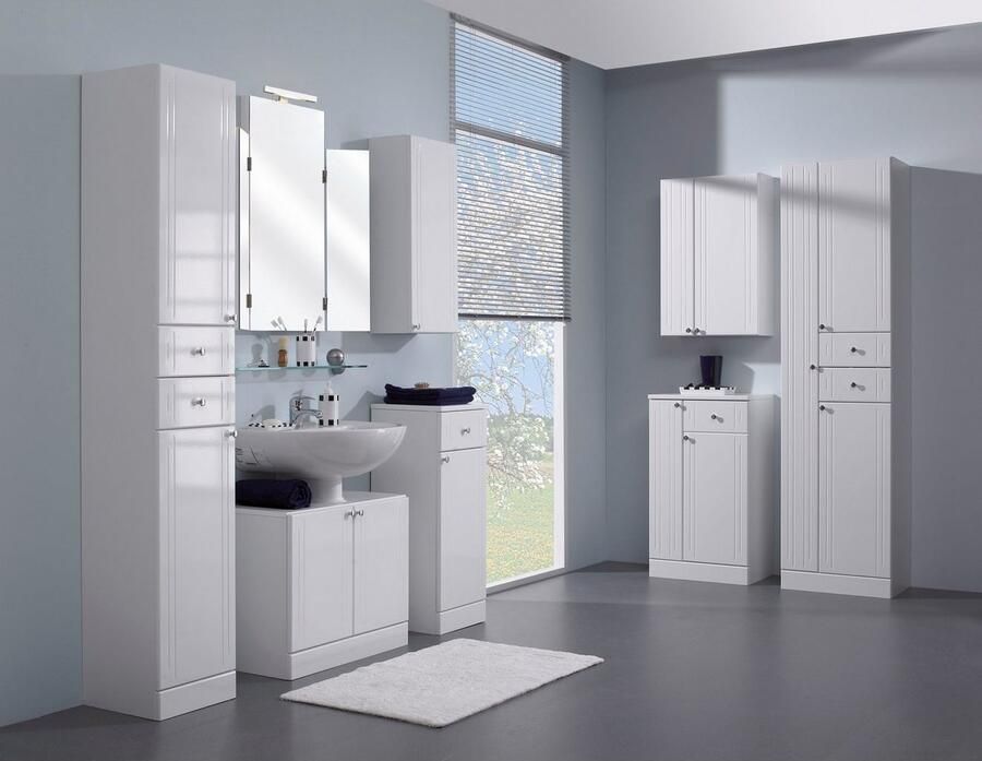 Saphir Hoge kast Quickset 955 Badkamermeubel 50 cm breed 3 deuren 2 laden Hoge badkamerkast inclusief deurdemper grepen in glanzend chroom - Foto 2