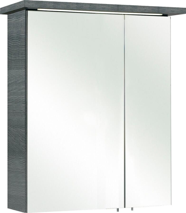 Saphir Spiegelkast Quickset 328 Badkamerspiegelkast incl. LED-verlichting 450LM 60 cm breed grafietstructuur dwars imitatie incl. deurdemper