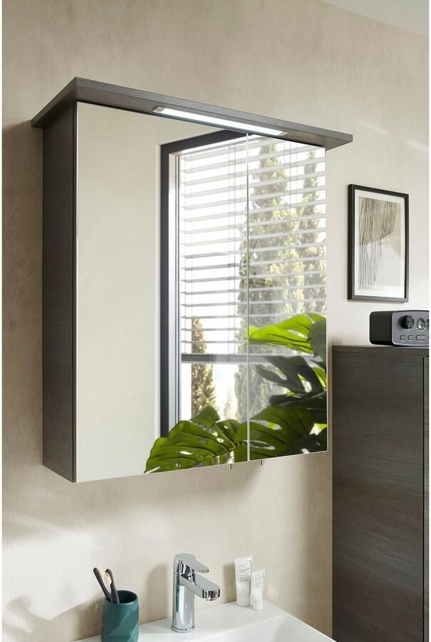 Saphir Spiegelkast Quickset 328 Badkamerspiegelkast incl. LED-verlichting 450LM 60 cm breed grafietstructuur dwars imitatie incl. deurdemper - Foto 6