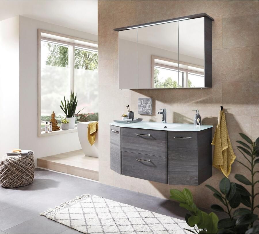 Saphir Spiegelkast Quickset 328 Badkamerspiegelkast incl. LED-verlichting 620LM 115 cm breed grafiet structuur in de breedte imitatie inclusief deurdemper - Foto 4