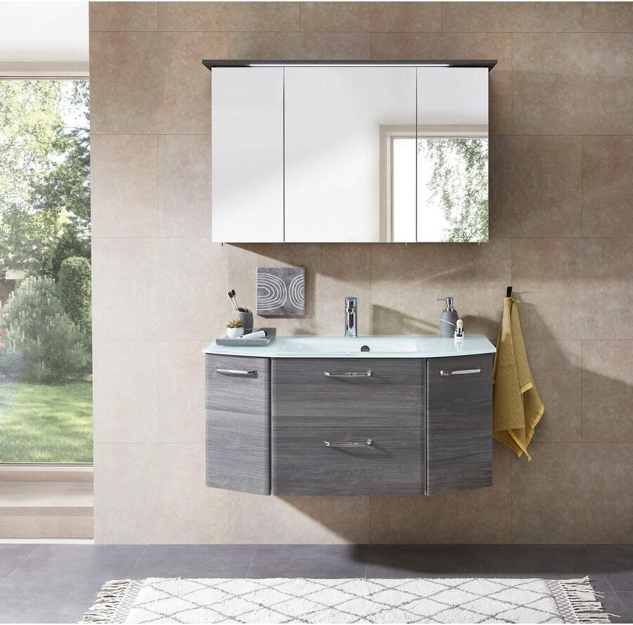 Saphir Spiegelkast Quickset 328 Badkamerspiegelkast incl. LED-verlichting 620LM 115 cm breed grafiet structuur in de breedte imitatie inclusief deurdemper - Foto 2