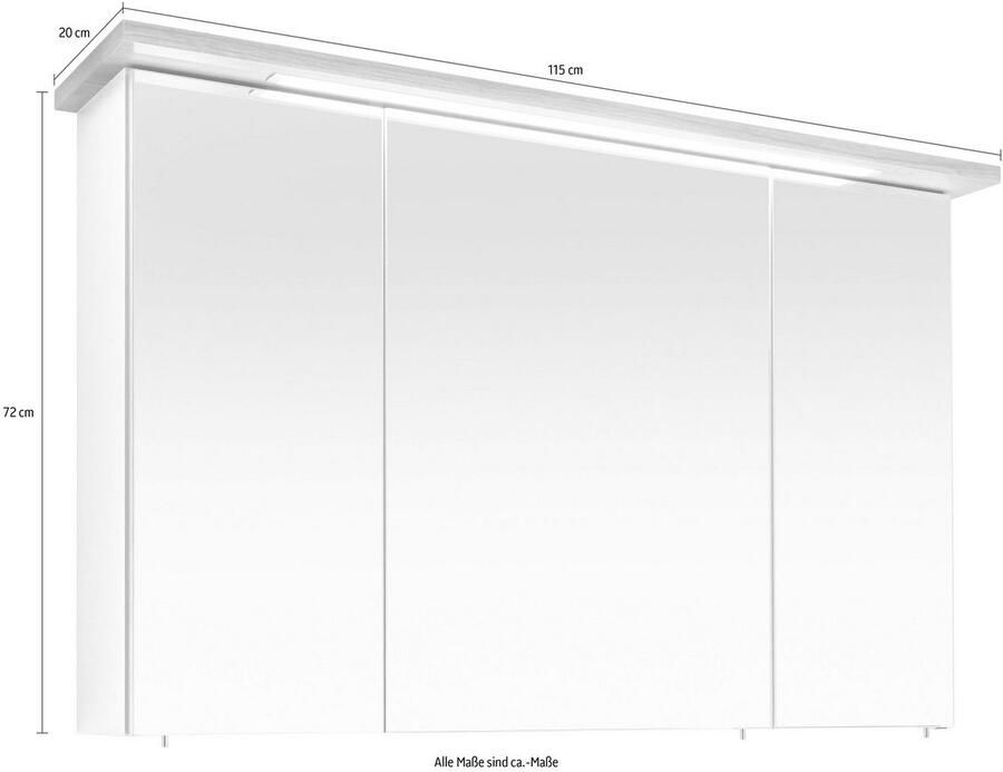 Saphir Spiegelkast Quickset 923 Badkamermeubel 3 spiegeldeuren 6 legplanken 115 cm breed