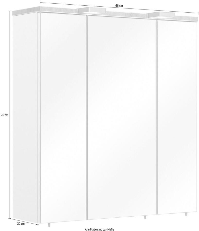 Saphir Spiegelkast Quickset 931 Badkamermeubel 3 spiegeldeuren 6 legplanken 65 cm breed