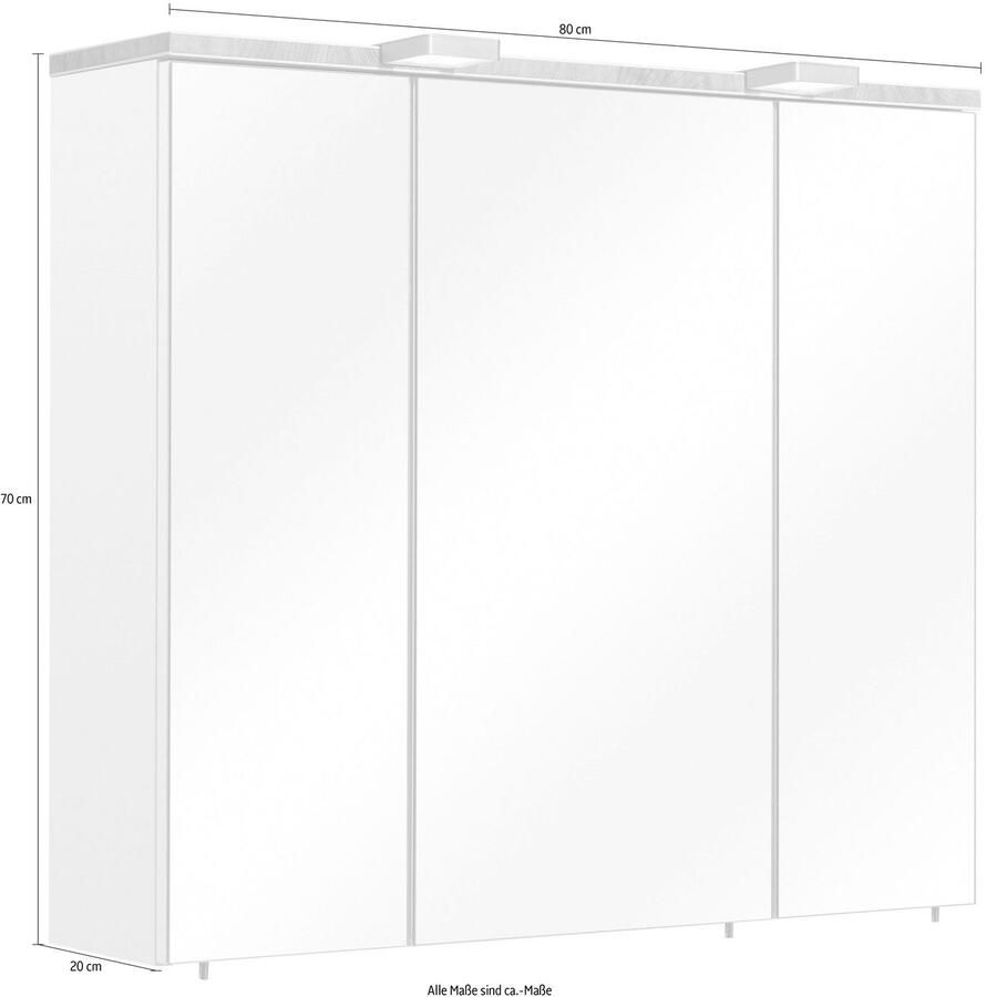 Saphir Spiegelkast Quickset 931 Badkamermeubel 3 spiegeldeuren 6 planken 80 cm breed