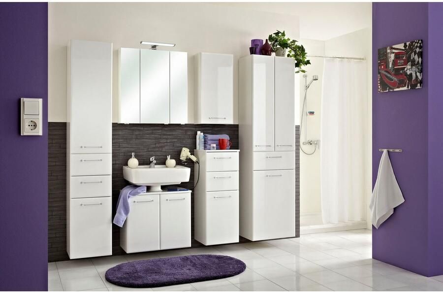 Saphir Hoge kast Quickset badkamermeubel 50 cm breed 2 deuren 1 lade 1 waslade Hoge badkamerkast inclusief deurdemper grepen in glanzend chroom - Foto 3
