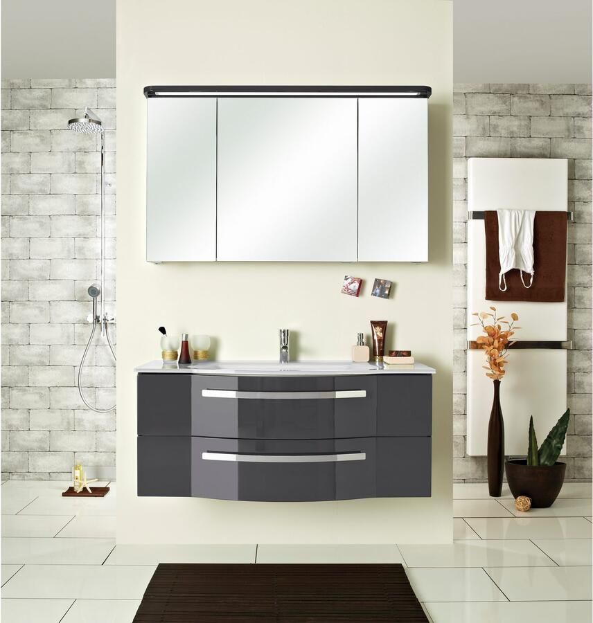 Saphir Spiegelkast Serie 4005 badkamer spiegelkast incl. LED-kransverlichting Badkast 120 cm breed 3 deuren 6 glazen legplanken incl. deurdemper