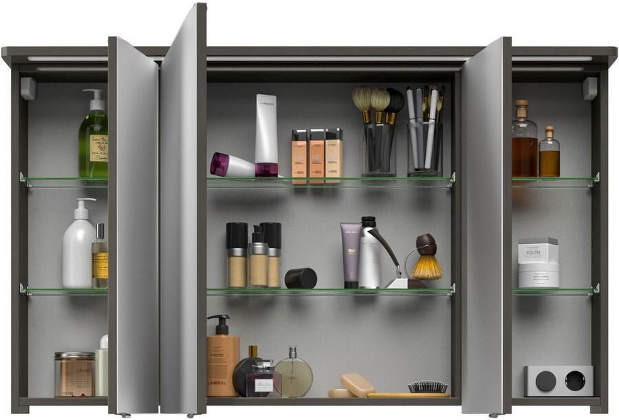 Saphir Spiegelkast Serie 4005 badkamer spiegelkast incl. LED-kransverlichting Badkast 120 cm breed 3 deuren 6 glazen legplanken incl. deurdemper - Foto 6