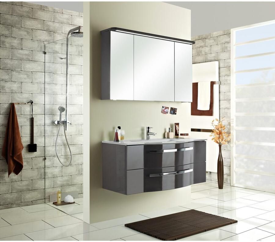 Saphir Spiegelkast Serie 4005 badkamer spiegelkast incl. LED-kransverlichting Badkast 120 cm breed 3 deuren 6 glazen legplanken incl. deurdemper - Foto 2