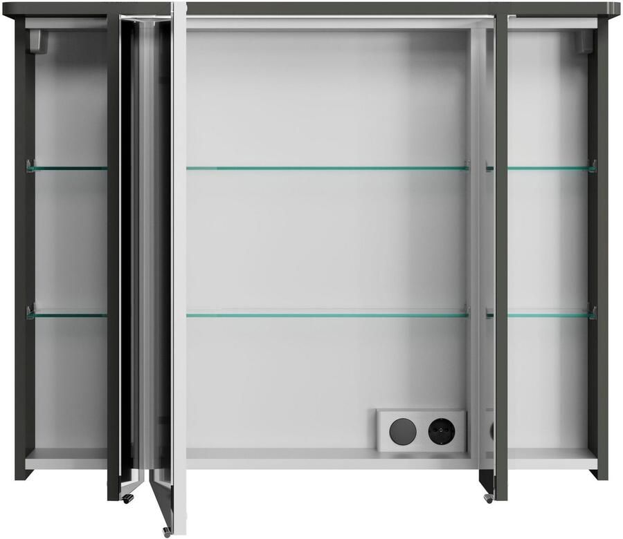 Saphir Spiegelkast Serie 4005 badkamer spiegelkast incl. LED-kransverlichting Badkast 90 cm breed 3 deuren 6 glazen legplanken incl. deurdemper