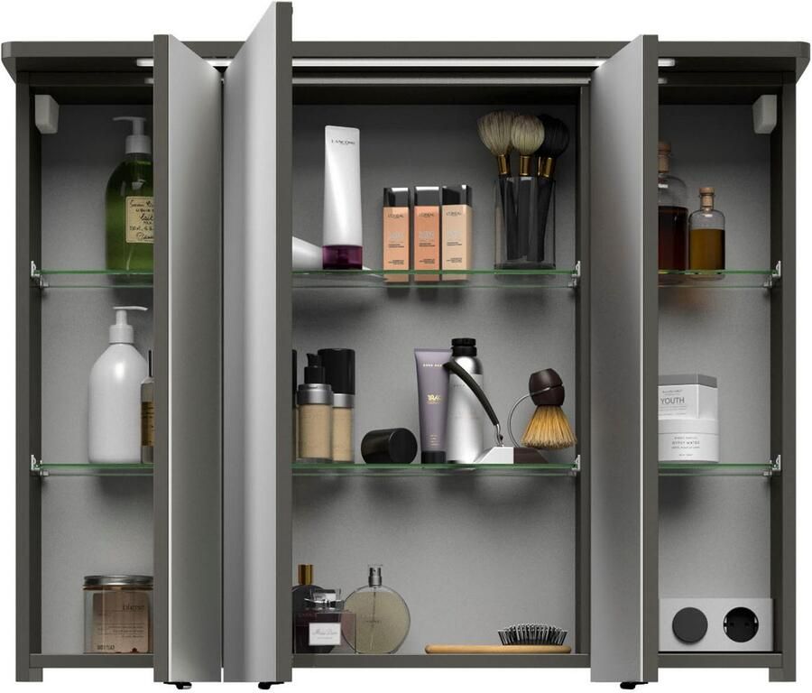 Saphir Spiegelkast Serie 4005 badkamer spiegelkast incl. LED-kransverlichting Badkast 90 cm breed 3 deuren 6 glazen legplanken incl. deurdemper - Foto 2