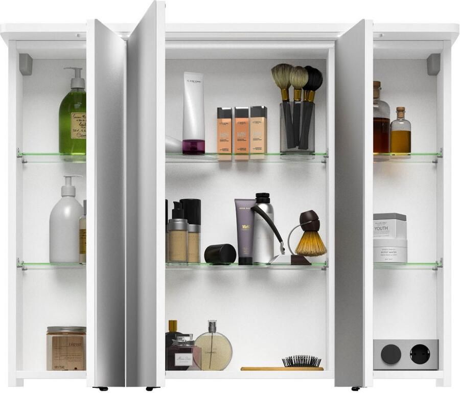 Saphir Spiegelkast Serie 4005 badkamer spiegelkast incl. LED-kransverlichting Badkast 90 cm breed 3 deuren 6 glazen legplanken incl. deurdemper - Foto 3