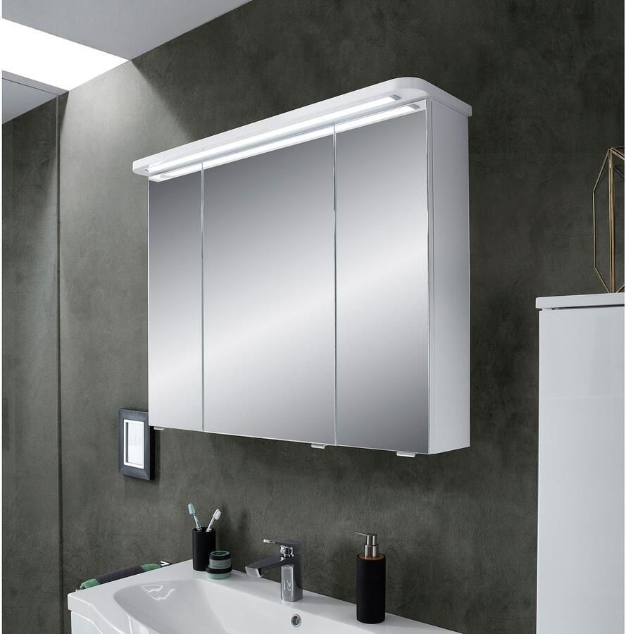 Saphir Spiegelkast Serie 4005 badkamer spiegelkast incl. LED-kransverlichting Badkast 90 cm breed 3 deuren 6 glazen legplanken incl. deurdemper