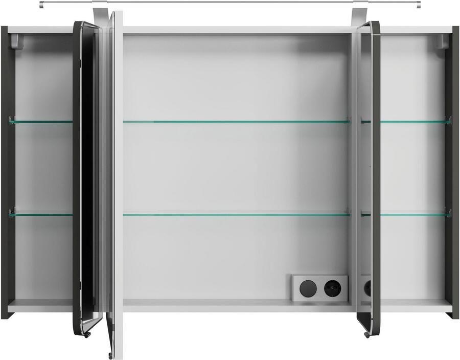 Saphir Spiegelkast Serie 4005 badkamer spiegelkast incl. LED-opbouwlamp Badkast 120 cm breed 3 deuren 6 glazen legplanken incl. deurdemper