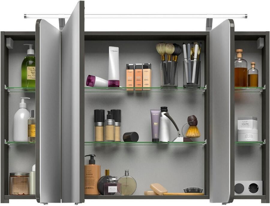 Saphir Spiegelkast Serie 4005 badkamer spiegelkast incl. LED-opbouwlamp Badkast 120 cm breed 3 deuren 6 glazen legplanken incl. deurdemper - Foto 3