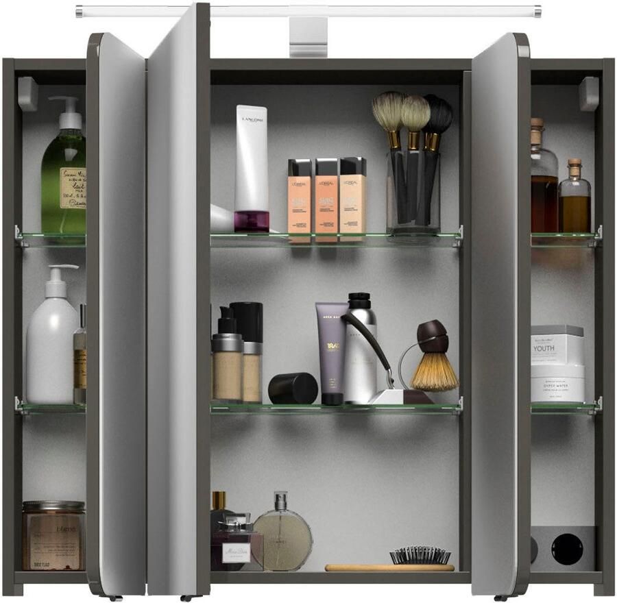 Saphir Spiegelkast Serie 4005 badkamer spiegelkast incl. LED-opbouwlamp Badkast 90 cm breed 3 deuren 6 glazen legplanken incl. deurdemper