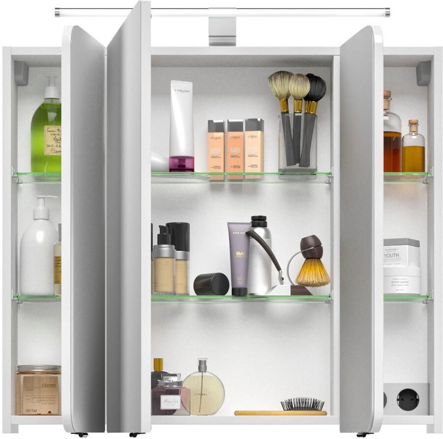 Saphir Spiegelkast Serie 4005 badkamer spiegelkast incl. LED-opbouwlamp Badkast 90 cm breed 3 deuren 6 glazen legplanken incl. deurdemper