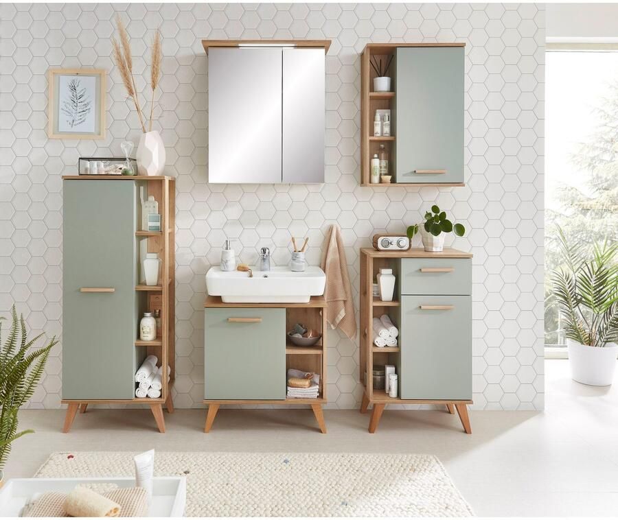 Saphir Halfhoge kast Quickset badkamermeubel 50 5 cm breed 1 deur zijplanken Badkamer-halfhoge kast inclusief deurdemper grepen in hout - Foto 5