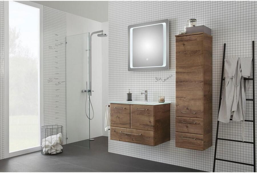 Saphir Halfhoge kast Quickset badkamermeubel 35 cm breed 1 deur 2 laden 2 planken Badkamer-halfhoge kast inclusief deurdemper grepen in glanzend chroom - Foto 3