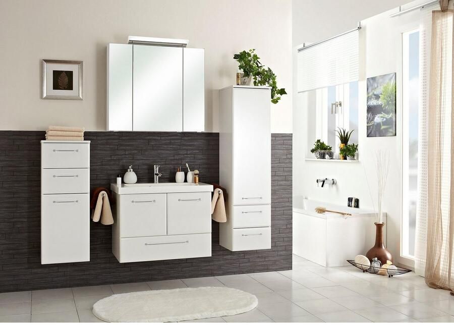 Saphir Halfhoge kast Quickset badkamermeubel 35 cm breed 1 deur 2 laden 2 planken Badkamer-halfhoge kast inclusief deurdemper grepen in glanzend chroom - Foto 2