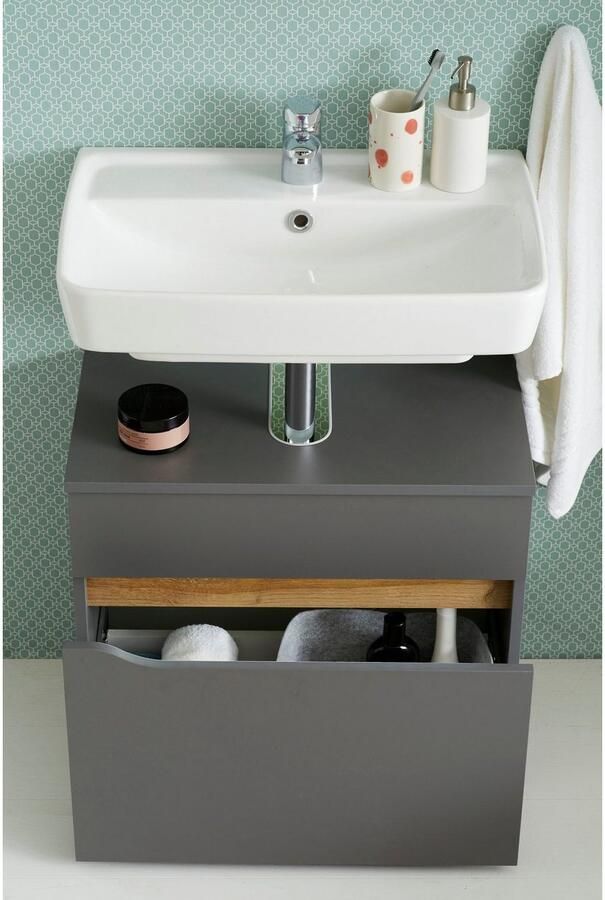 Saphir Wastafelonderkast Quickset onderkast 60 cm breed 1 lade Wastafelonderkast met sifonuitsparing zonder wasbak greeploos - Foto 6