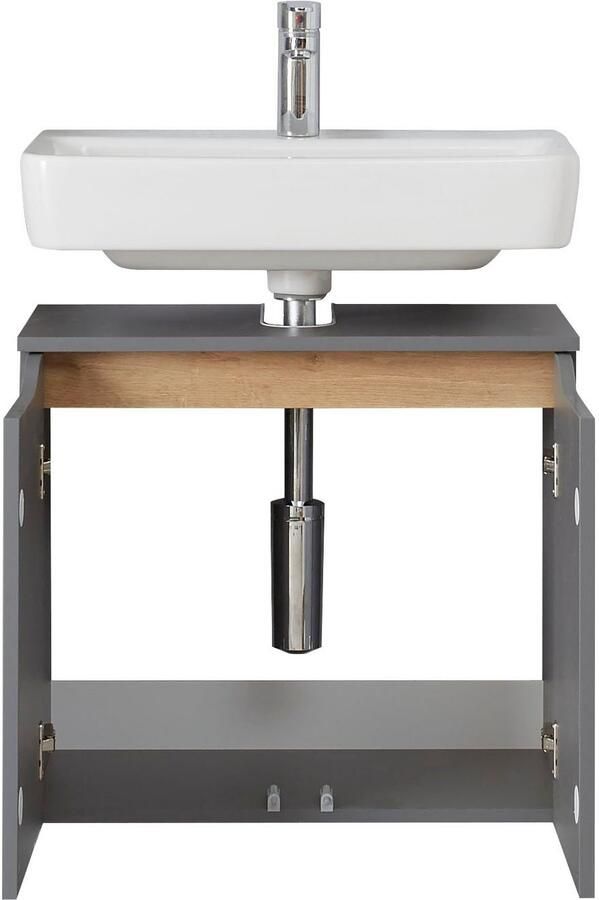 Saphir Wastafelonderkast Quickset onderkast 60 cm breed 2 deuren Wastafelonderkast met sifonuitsparing zonder wasbak greeploos - Foto 8